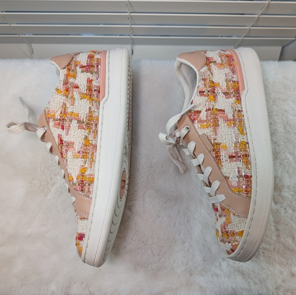 Coach Lowline Tweed Sneakers | Size 7.5 | Multicolor Pink & White Tweed with Box - Picture 5 of 16